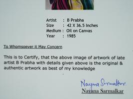 INDIAN B PRABHA OIL PAINTING W CERTIFICATE 1985