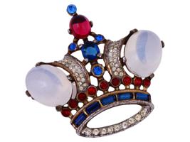 VINTAGE TRIFARI JEWELED GILT SILVER CROWN BROOCH