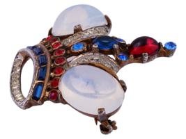 VINTAGE TRIFARI JEWELED GILT SILVER CROWN BROOCH