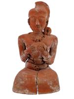 ANCIENT THAI DVARAVATI EARTHENWARE SEATED FIGURE