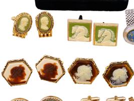 VINTAGE MENS INCOLAY CARNELIAN CAMEO CUFFLINKS IOB