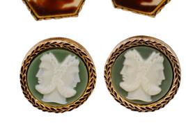 VINTAGE MENS INCOLAY CARNELIAN CAMEO CUFFLINKS IOB