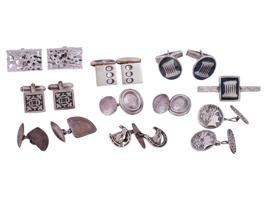 VINTAGE MENS STERLING SILVER CUFFLINKS AND TIE PINS