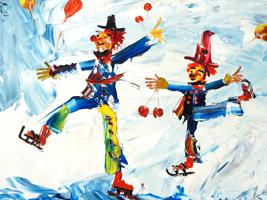 POLISH AMERICAN CLOWNS OIL PAINTING BY MORRIS KATZ