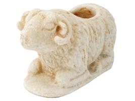 ANCIENT CARVED MARBLE LEANING RAM COSMETIC CONTAINER