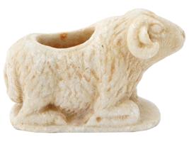 ANCIENT CARVED MARBLE LEANING RAM COSMETIC CONTAINER
