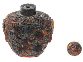 ANTIQUE CHINESE CARVED AMBER LIDDED SNUFF BOTTLE