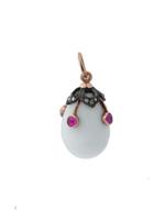 RUSSIAN GOLD DIAMOND RUBY CHALCEDONY EGG PENDANT