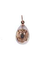 RUSSIAN 56 GOLD QUARTZ AND DIAMOND EGG PENDANT