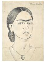 ATTR TO FRIDA KAHLO SELF PORTRAIT PENCIL PAINTING