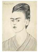 ATTR TO FRIDA KAHLO SELF PORTRAIT PENCIL PAINTING