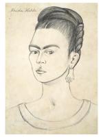 ATTR TO FRIDA KAHLO SELF PORTRAIT PENCIL PAINTING