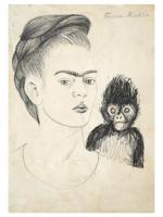 ATTR TO FRIDA KAHLO SELF PORTRAIT PENCIL PAINTING