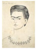 ATTR TO FRIDA KAHLO SELF PORTRAIT PENCIL PAINTING