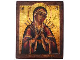 ANTIQUE RUSSIAN THEOTOKOS ICON OF THE SEVEN ARROWS