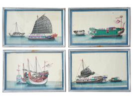 FOUR ANTIQUE CHINESE GOUACHES ON PITH PAINTINGS