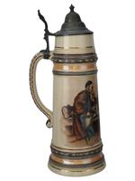 LARGE GERMAN PORCELAIN AND PEWTER BEER STEIN