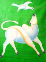 ATTR MANJIT BAWA INDIAN OIL PAINTING GOAT AND DOVE