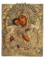 ANTIQUE RUSSIAN ICON MOTHER OF GOD IN SILVER RIZA