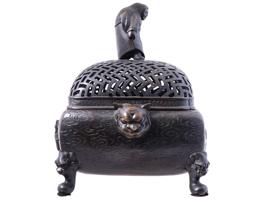 LARGE ANTIQUE MEIJI JAPANESE BRONZE INCENSE BURNER