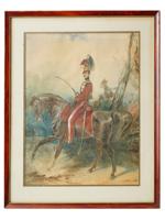 EQUESTRIAN WATERCOLOR PAINTING BY CHARLES AUBRY