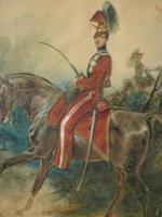 EQUESTRIAN WATERCOLOR PAINTING BY CHARLES AUBRY