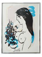 AFTER MARC CHAGALL FEMALE NUDE COLOR LITHOGRAPH