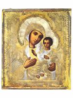 ANTIQUE RUSSIAN IVERSKAYA MOTHER OF GOD ICON IN OKLAD