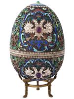 LARGE RUSSIAN SILVER ENAMEL EGG CASE W GEM STONES