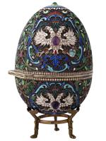 LARGE RUSSIAN SILVER ENAMEL EGG CASE W GEM STONES