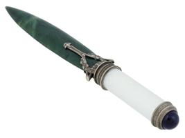 RUSSIAN SILVER CLOISONNE ENAMEL JADE LETTER OPENER