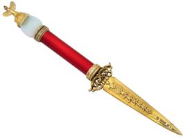 RUSSIAN GILT SILVER ENAMEL JADE LETTER OPENER KNIFE