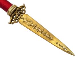 RUSSIAN GILT SILVER ENAMEL JADE LETTER OPENER KNIFE