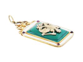 RUSSIAN GILT SILVER CARVED MALACHITE ENAMEL PENDANT