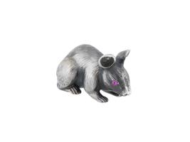 RUSSIAN 84 SILVER RAT FIGURINE W GEM STONE EYES