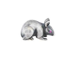 RUSSIAN 84 SILVER RAT FIGURINE W GEM STONE EYES