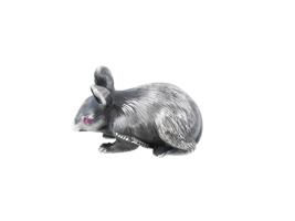 RUSSIAN 84 SILVER RAT FIGURINE W GEM STONE EYES