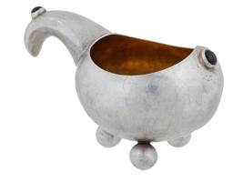 RUSSIAN SILVER KOVSH LADLE WITH RUBY CABOCHONS