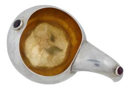 RUSSIAN SILVER KOVSH LADLE WITH RUBY CABOCHONS