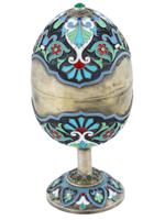 RUSSIAN 84 SILVER ENAMEL FOOTED EASTER EGG CASKET