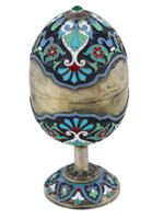 RUSSIAN 84 SILVER ENAMEL FOOTED EASTER EGG CASKET