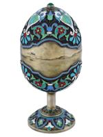 RUSSIAN 84 SILVER ENAMEL FOOTED EASTER EGG CASKET