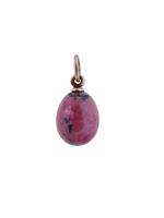 RUSSIAN 14K GOLD MOUNTED RHODONITE EGG PENDANT