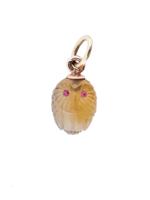 RUSSIAN 14K GOLD CARVED HONEY AGATE OWL PENDANT