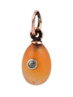 RUSSIAN 14K GOLD CARVED HARDSTONE EASTER EGG PENDANT