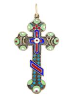 RUSSIAN GILT SILVER ENAMEL ORTHODOX CROSS PENDANT