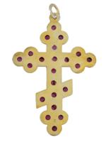 RUSSIAN 88 GILT SILVER GARNET STONE CROSS PENDANT