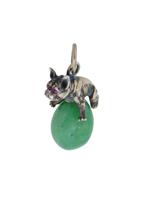 RUSSIAN GILT SILVER JADE DOG FIGURINE EGG PENDANT