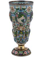 RUSSIAN SILVER PLIQUE A JOUR CLOISONNE ENAMEL CUP