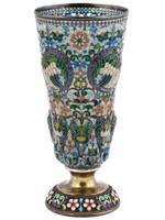 RUSSIAN SILVER PLIQUE A JOUR CLOISONNE ENAMEL CUP